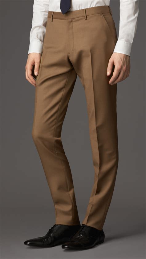 Burberry Slim Fit Wool Mohair Trousers in Dark Camel (Brown) for Men - Lyst