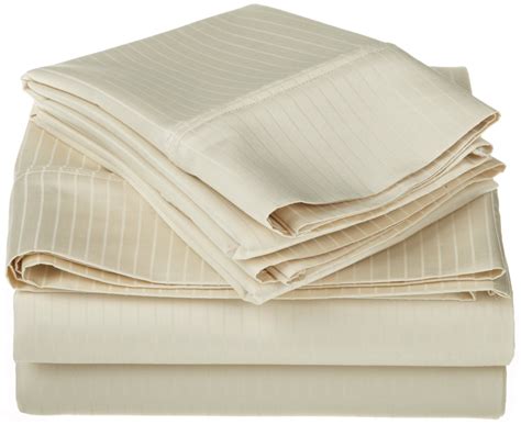 1000-Thread Count 100% Egyptian Cotton Classy Stripes Sheet Set with Deep Pockets Ivory / King ...