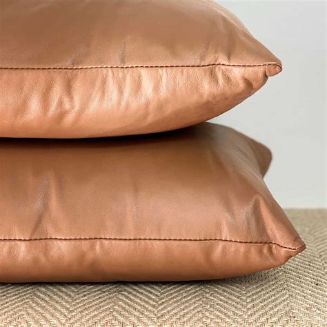 Tan Leather Cushion Cover | Plain Nappa Leather Cushion | Eluxury Home