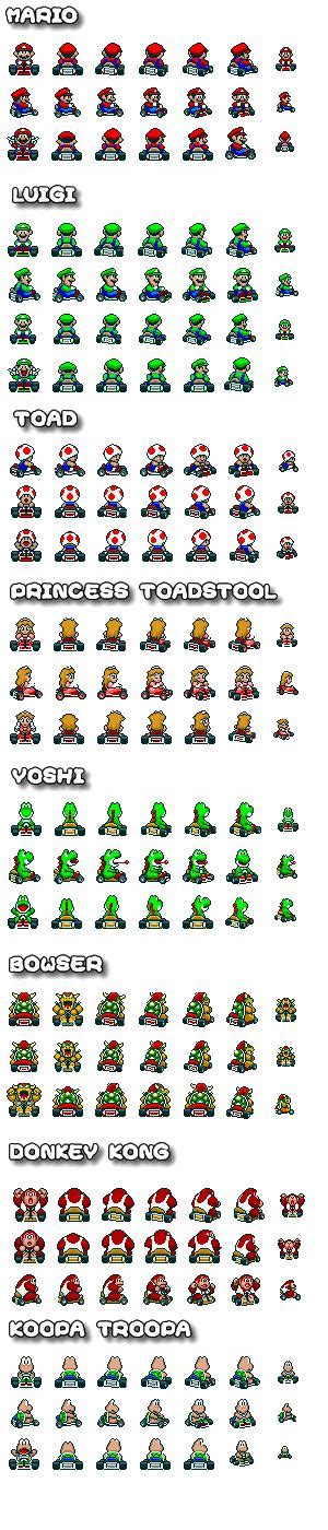 Super Mario Kart (SNES) - Character & Kart Sprites in 2023 | Super ...