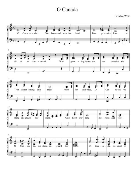 O Canada sheet music for Piano download free in PDF or MIDI