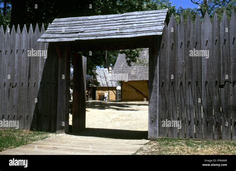 JAMES FORT RECONSTRUCTION. /nA gate to the triangular fort which ...