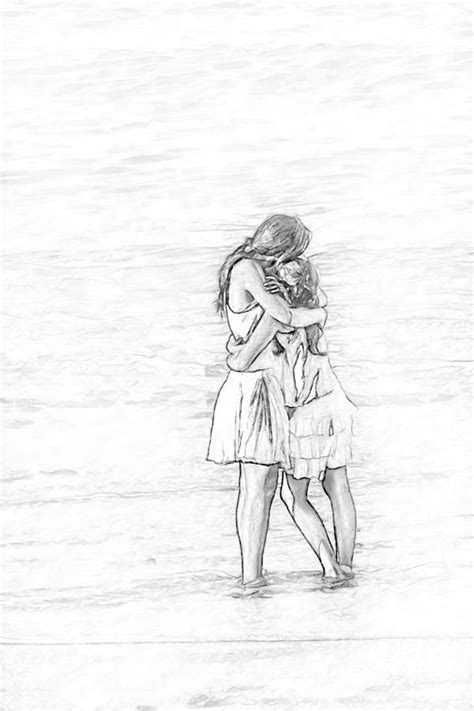 Sisters Beach Hug Sketch Digital Art by Randy Steele - Fine Art America