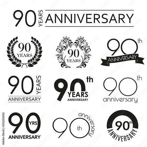 90 years anniversary icon set. 90th anniversary celebration logo. Design elements for birthday ...