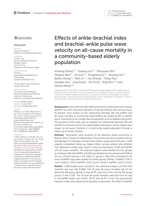 (PDF) Effects of ankle-brachial index and brachial-ankle pulse wave ...