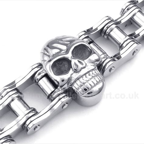 Titanium Bicycle Chain Skull Bracelet-£300 - Titanium Jewellery UK