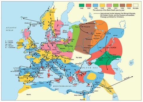 Spread of the Black Death (from the original outbreak to its end), 1346–1353. : r/europe