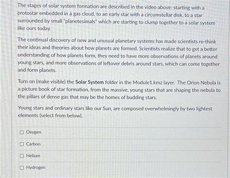 Solved The stages of solar system formation are described in | Chegg ...