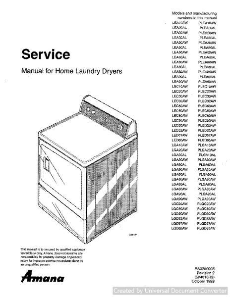 Amana LEC60AW Home Laundry Dryer Service Manual