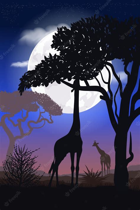 Premium Vector | African savanna giraffe silhouette landscape africa ...