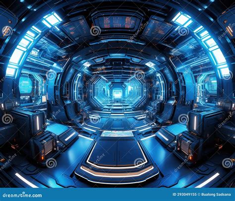 Panorama of the Cyberpunk Spaceship Interior. Stock Illustration ...