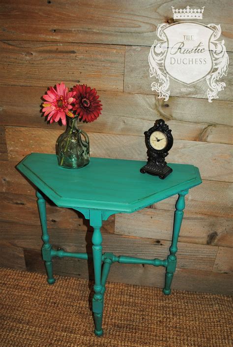 Small side table done in #MaisonBlanchePaint Collette with dark brown antiquing wax. #ChalkPaint ...