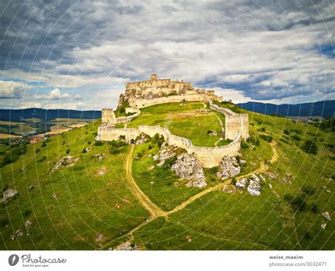 Aerial view of Spis (Spiš, Spišský) castle in summer - a Royalty Free ...