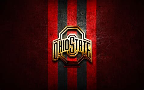 Download wallpapers Ohio State Buckeyes, golden logo, NCAA, red metal ...