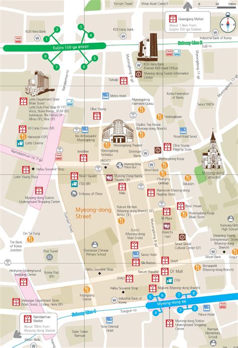 Myeong-dong shopping map (Seoul) - Ontheworldmap.com