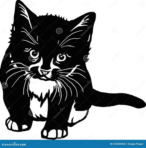 The Silhouette Of A Fluffy Black Cat Is Drawn By Lines Of Various Widths. Fluffy Cat Logo ...