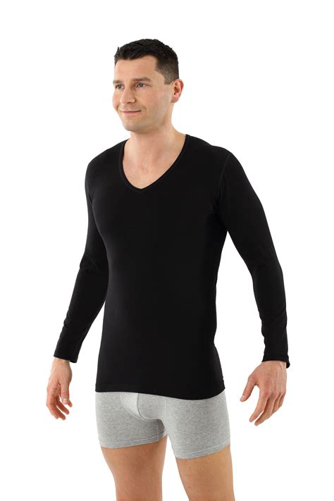 ALBERT KREUZ | Men's long sleeve undershirt with v-neck organic stretch cotton black