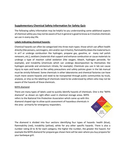 Supplementary Chemical Safety Information for Safety Quiz - Labels ...