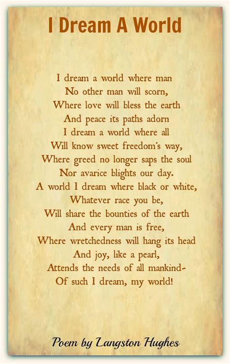 Langston Hughes- 'I Dream a World' | English love poems, Poems by ...