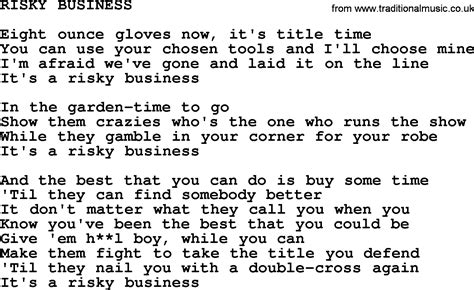 Kris Kristofferson song: Risky Business.txt, lyrics and chords