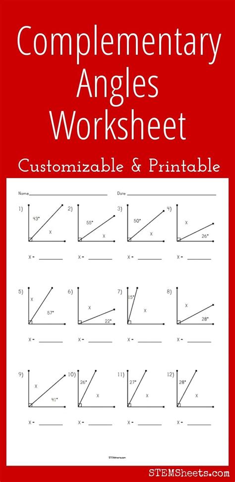 Finding Complementary Angles Worksheets