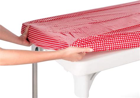 Amazon.com: TopTableCloth Table Cover Red & White Checkered tablecloths Elastic Corner Fitted ...