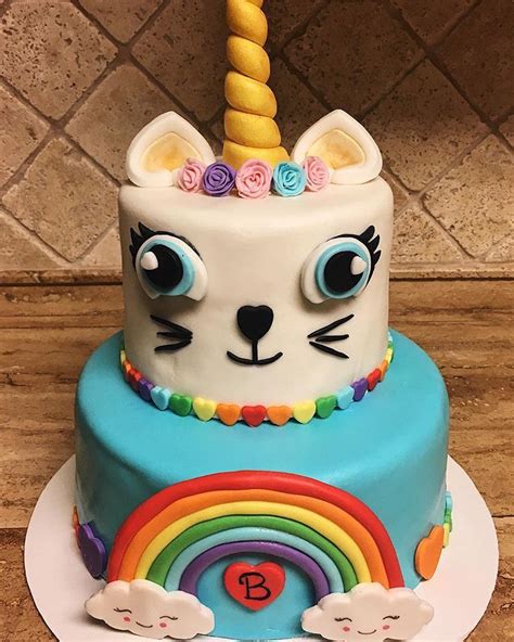 Unicorn kitty cat cake | Rainbow birthday cake, Unicorn cake, Cat cake