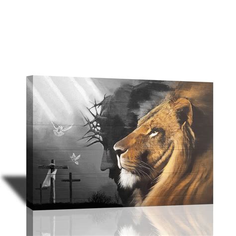 Black And White Lion Of Judah Wall Art Jesus And Lion Canvas Prints Christian Lion And God Wall ...