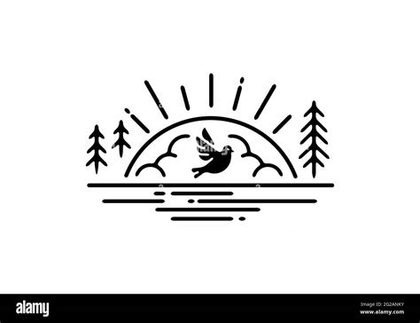 Flying bird and sun line art design Stock Vector Image & Art - Alamy