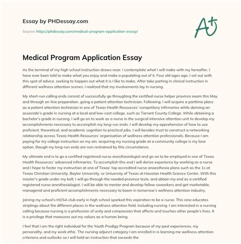 Medical Program Application Essay (500 Words) - PHDessay.com