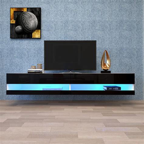 TV Stand with LED Lights, Floating TV Stand Wall Mounted Media Console 80 Inch TV Stand with 20 ...