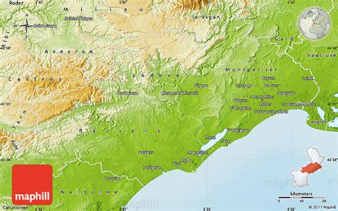 Physical Map of Hérault