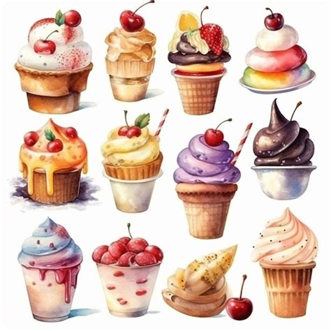 Premium AI Image | Watercolor illustration of a cupcakes with different ...