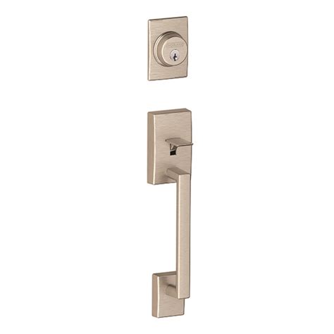 F58-CEN-619 Schlage Satin Nickel Finish Exterior Handleset, Century Backplate