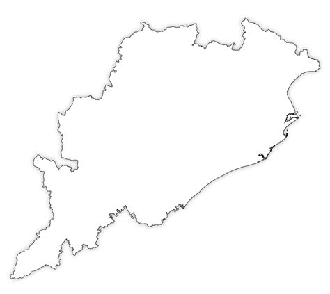 Odisha Map Black Outline With Shadow On White Background High Res ...