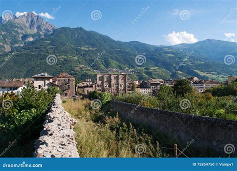 Aosta, the Aosta Valley, Italy, Europe, Ruins, Old, Roman Amphitheater ...