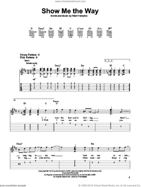 Show Me The Way sheet music for guitar solo (easy tablature) v2