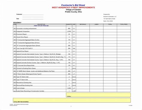 Take Off Sheet Template Excel