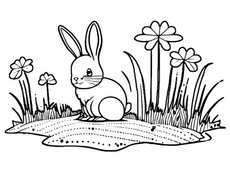 Easter Bunny in a Lush Field Coloring Page · Creative Fabrica