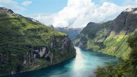 Download fjord, norway, mountains, river, nature 1920x1080 wallpaper ...