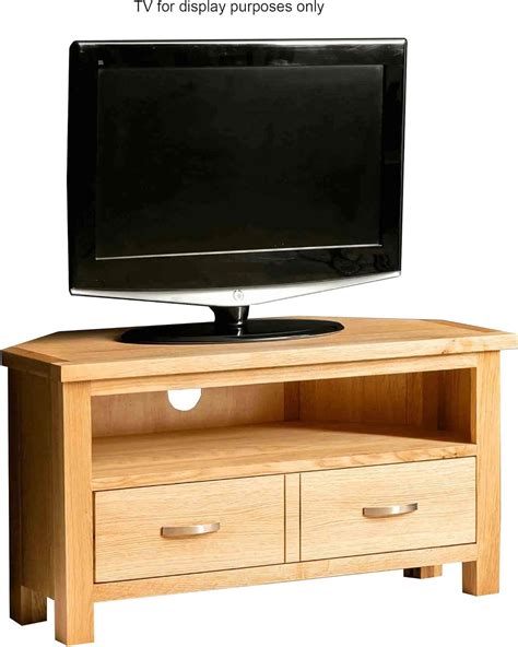 London Oak Corner TV Unit | 90 cm Solid Wood Light Oak Television Cabinet Stand Suitable for TVs ...