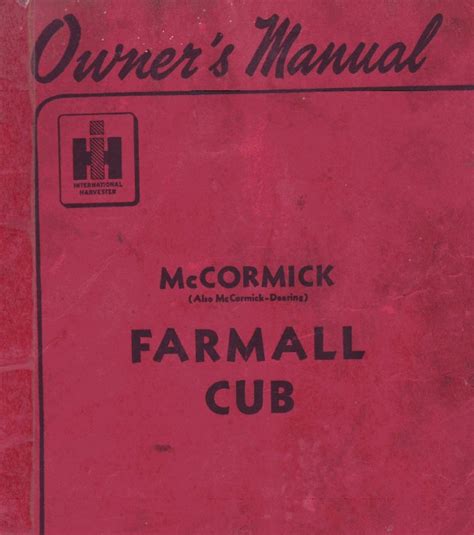 Farmall Cub Tractor Owner’s Manual Download PDF International Harvest McCormick Deering – U-Say ...