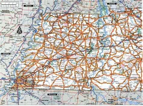 Tennessee state highway map with truck routes roads trucker drivers - usa