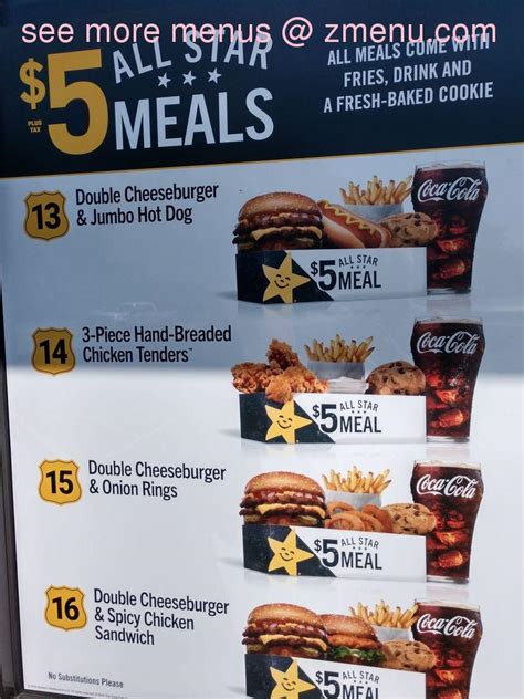 Menu at Hardee's fast food, Georgetown