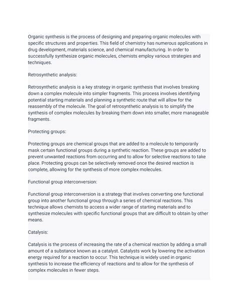 Organic Synthesis Strategies and Techniques - Organic synthesis is the process of designing and ...