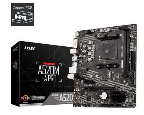 MSI A520M-A PRO Motherboard (AMD Ryzen 3000 3rd Gen AM4, DDR4, M.2, USB 3.2 Gen 1, HDMI, Micro ATX)