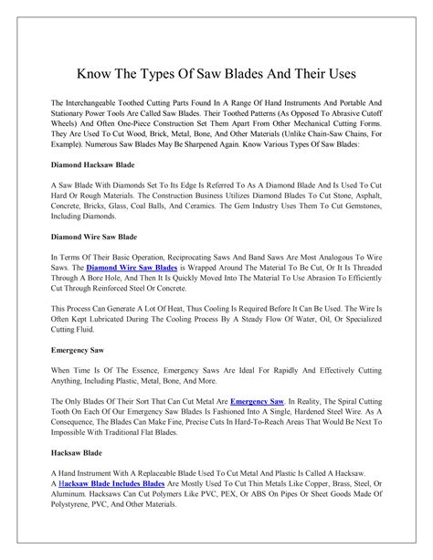 Know The Types Of Saw Blades And Their Uses by spyralsaw - Issuu