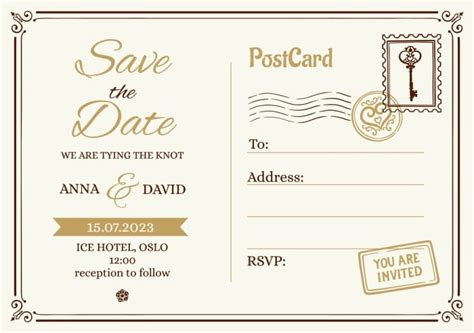 Edit for free this Elegant Vintage Save the Date Wedding Postcard ...