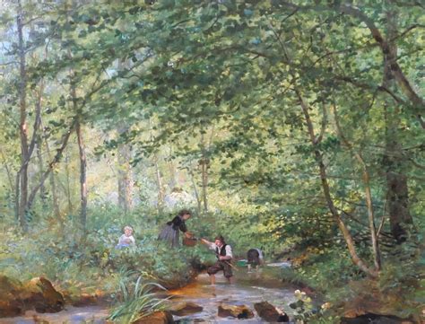 Charles Deshayes (1831-1905) - The crayfish fishingn landscape of Vaux-de-Cernay (France ...