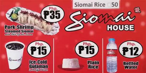 Menu at Siomai House, Marikina, Riverbanks mall